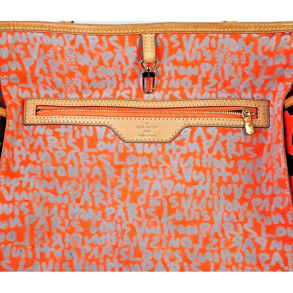 LOUIS VUITTON NEVERFULL 2009 GM Graffiti Stephen Sprouse LV Monogram Orange Bag - Picture 7 of 16